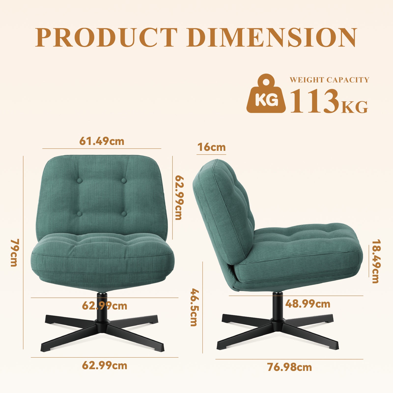 COLAMY CozySpin Lounge-Sessel – Drehbarer Akzentstuhl aus weichem Cord