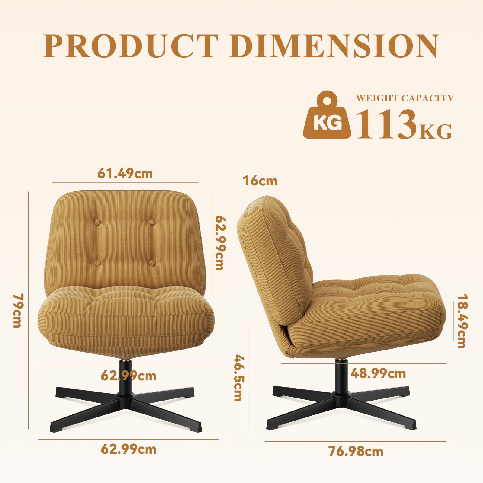 COLAMY CozySpin Lounge-Sessel – Drehbarer Akzentstuhl aus weichem Cord