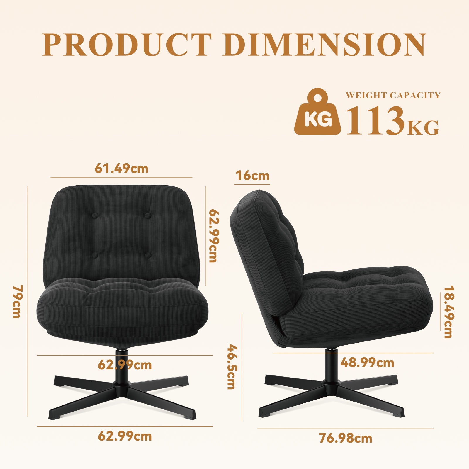 COLAMY CozySpin Lounge-Sessel – Drehbarer Akzentstuhl aus weichem Cord