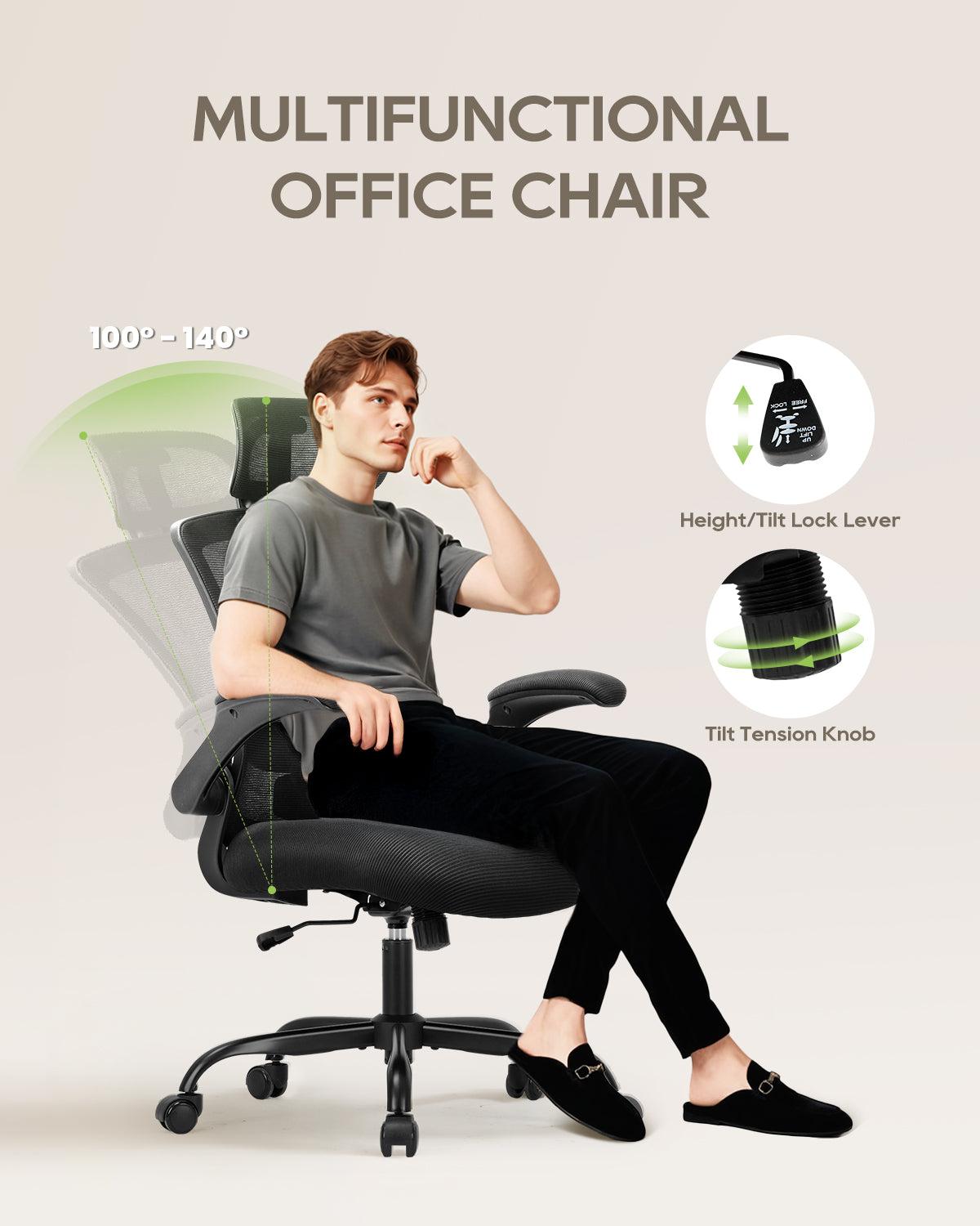 Scaun de birou ergonomic din plasă COLAMY cu suport lombar Model.9050