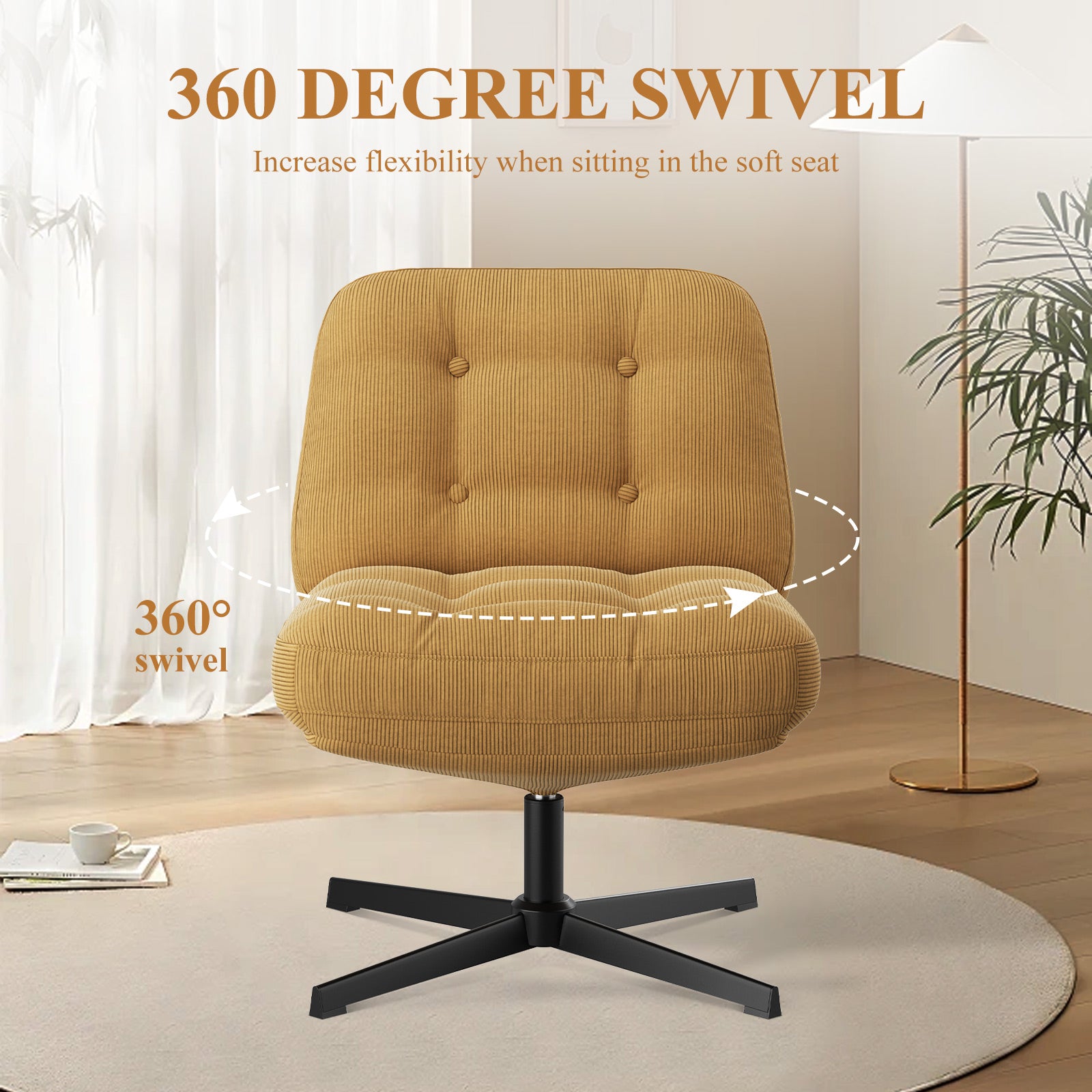 COLAMY CozySpin Lounge-Sessel – Drehbarer Akzentstuhl aus weichem Cord