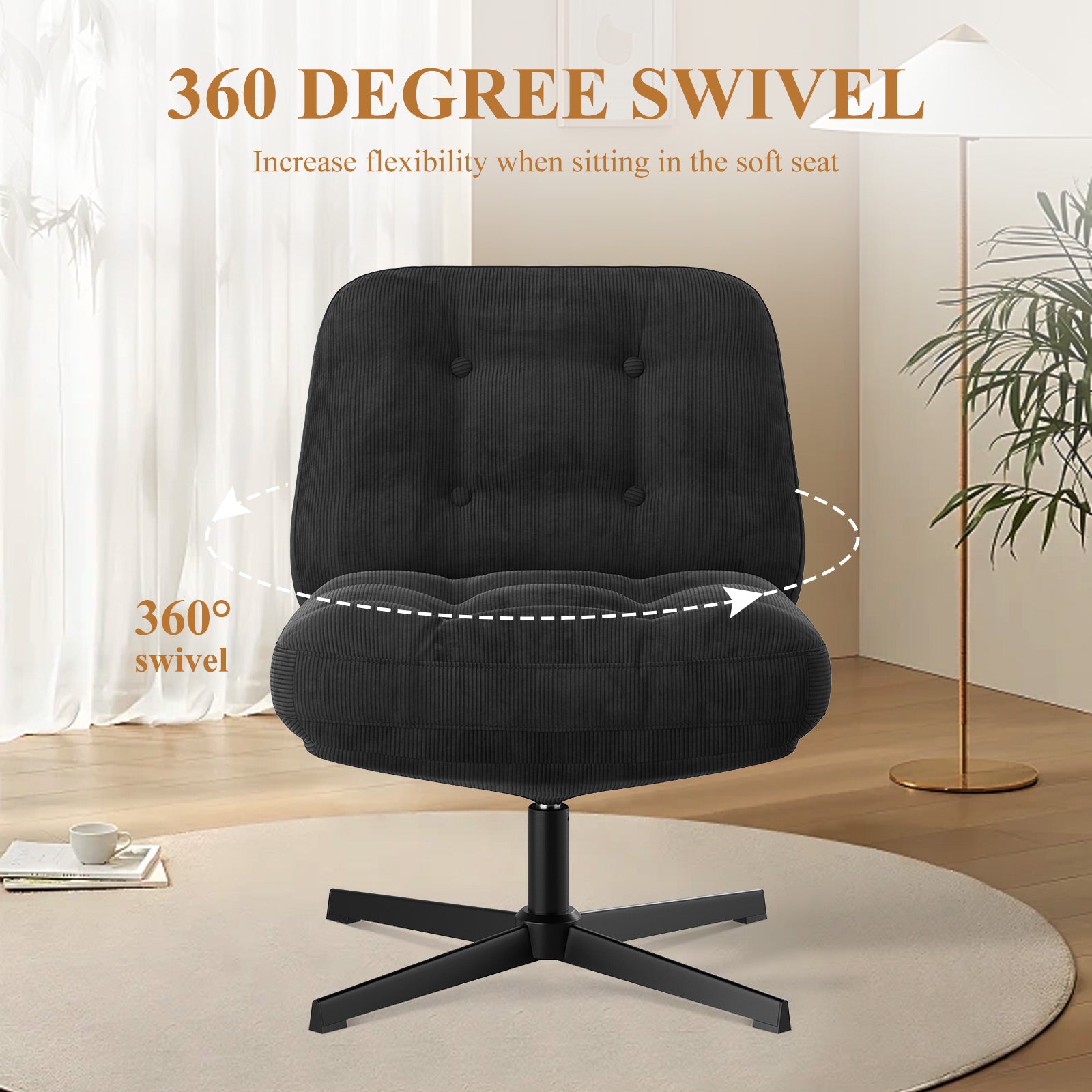 COLAMY CozySpin Lounge-Sessel – Drehbarer Akzentstuhl aus weichem Cord