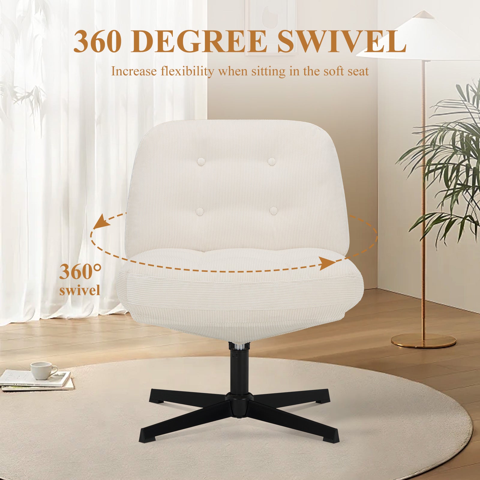 COLAMY CozySpin Lounge-Sessel – Drehbarer Akzentstuhl aus weichem Cord