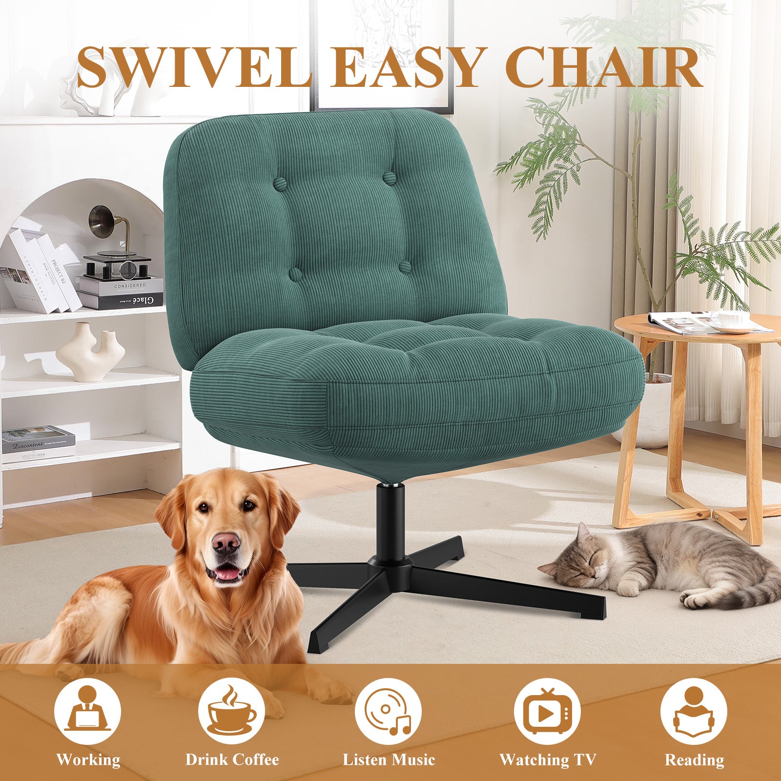 COLAMY CozySpin Lounge-Sessel – Drehbarer Akzentstuhl aus weichem Cord