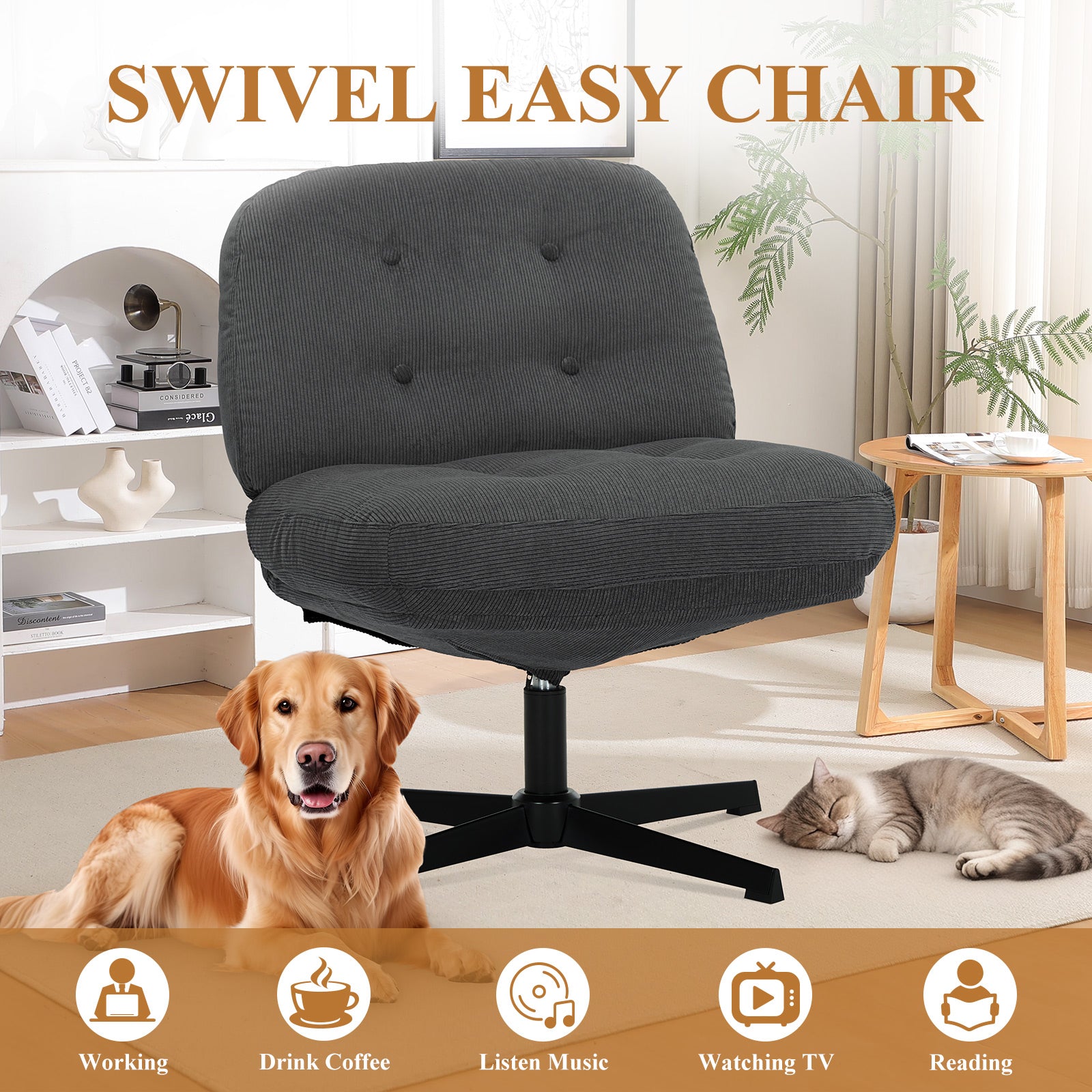 COLAMY CozySpin Lounge-Sessel – Drehbarer Akzentstuhl aus weichem Cord