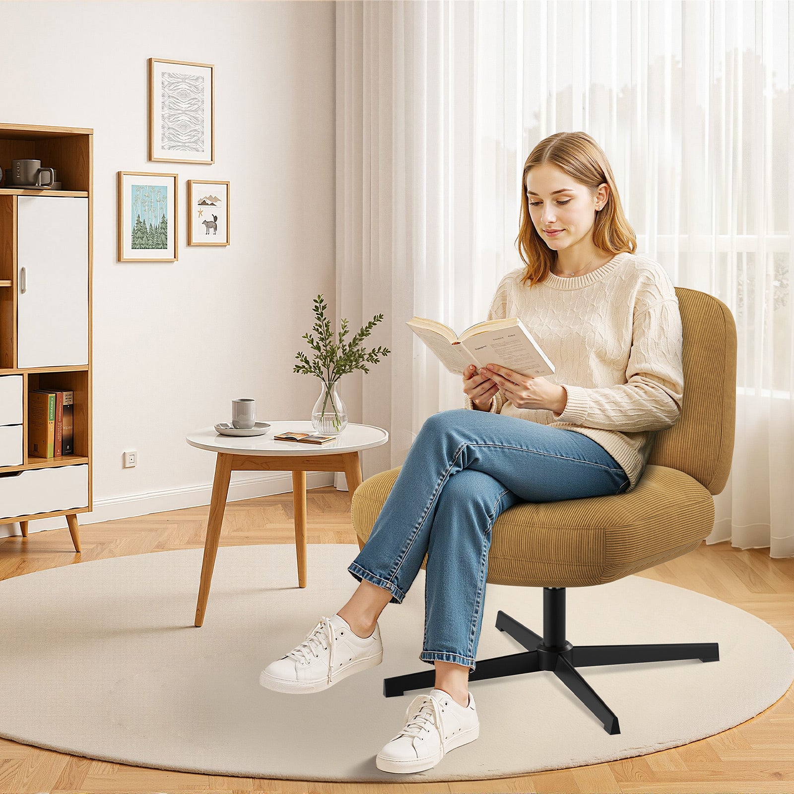 COLAMY CozySpin Lounge-Sessel – Drehbarer Akzentstuhl aus weichem Cord