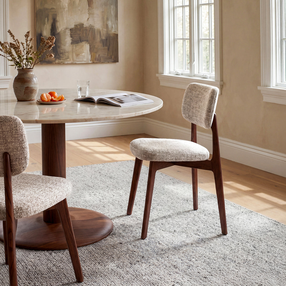 COLAMY HALO Prime Upholstered Dining Chair - FSC Solid Red Oak Wood Frame