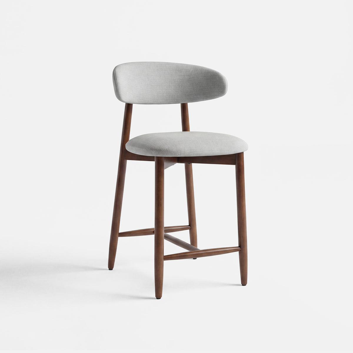 Colamy upholstered Bar stool with gray cushioned seat and backrest on a white background
