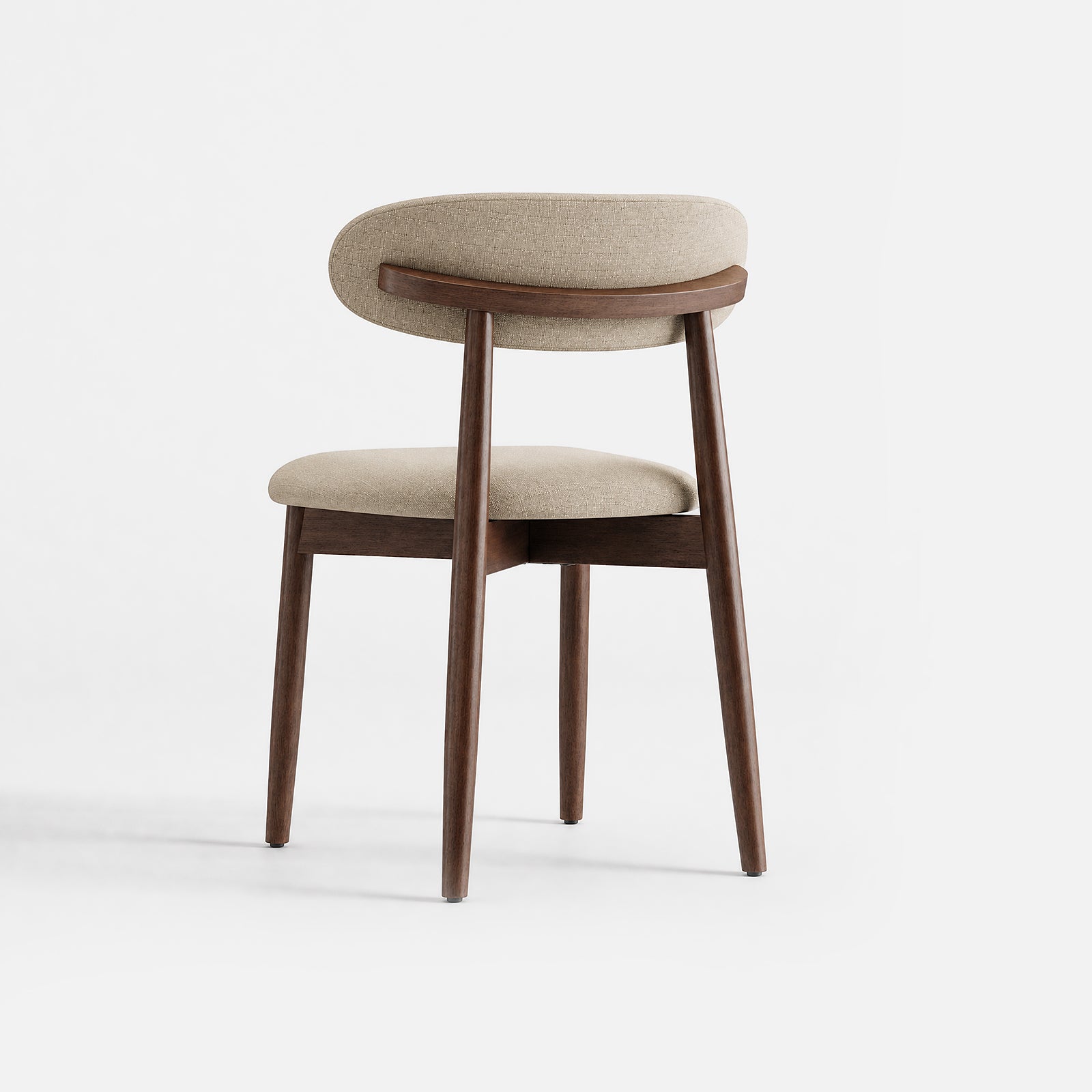 Rear view of COLAMY NOYA beige dining chair with upholstered back and wooden frame