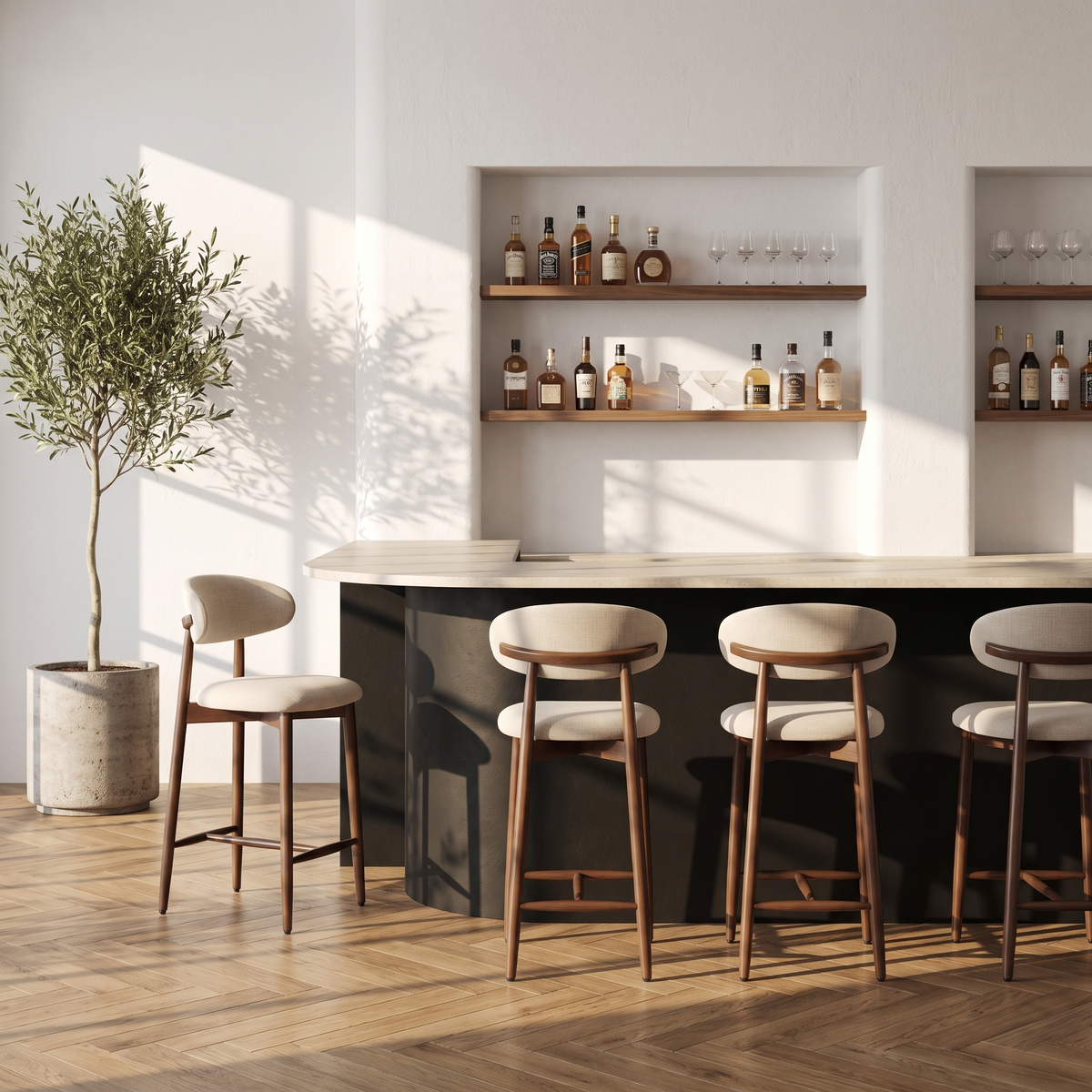 COLAMY ARLA Scandi Minimalist Counter Height Bar Stool