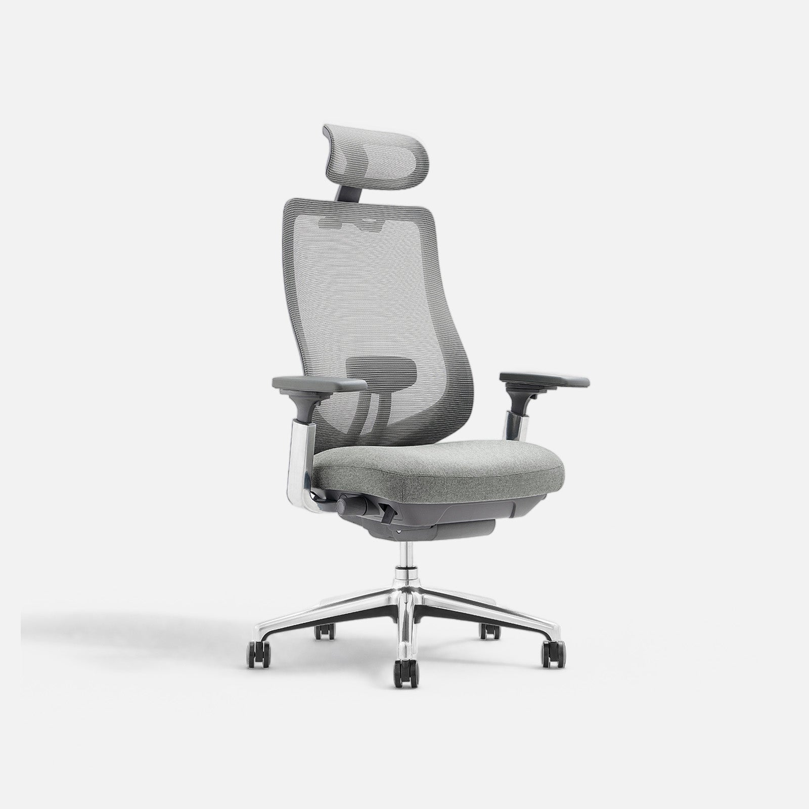COLAMY ATLAS light grey ergonomic mesh office chair with headrest and fabric seat