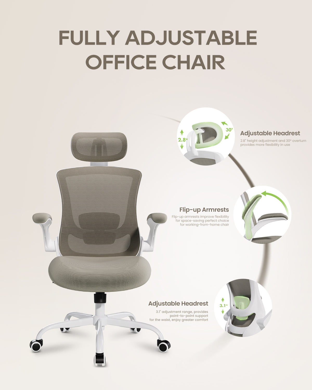 Scaun de birou ergonomic din plasă COLAMY cu suport lombar Model.9050