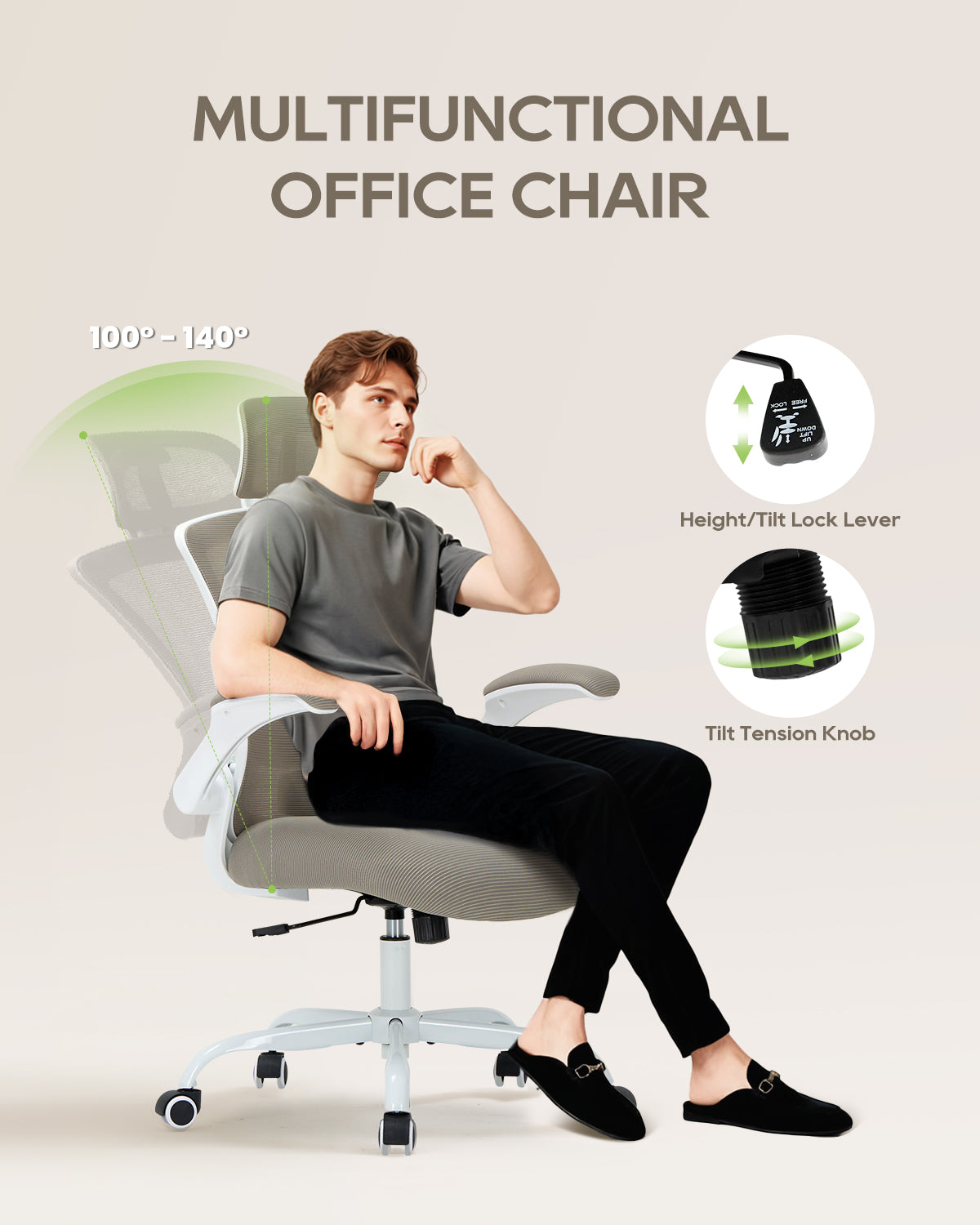 Scaun de birou ergonomic din plasă COLAMY cu suport lombar Model.9050