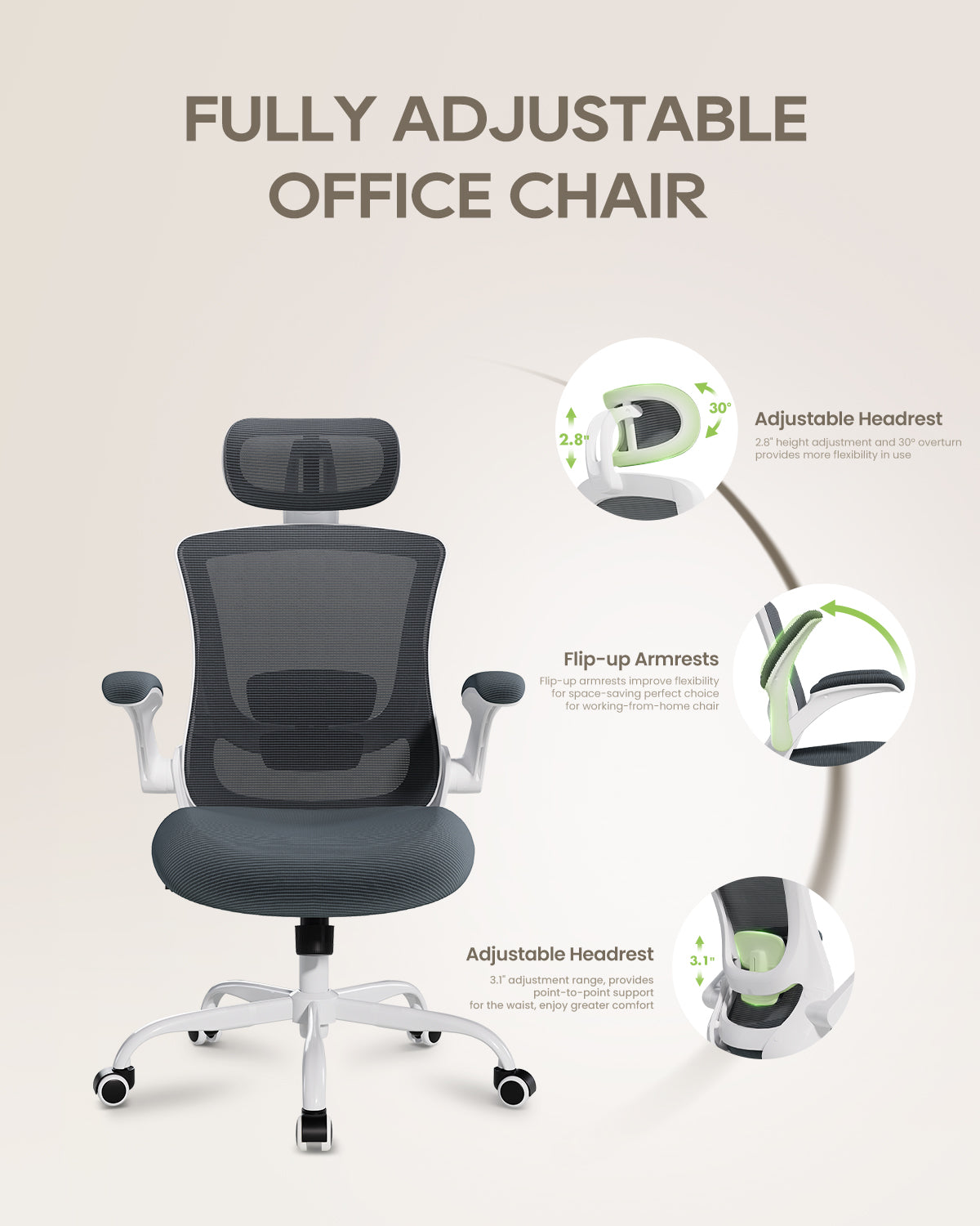 Scaun de birou ergonomic din plasă COLAMY cu suport lombar Model.9050