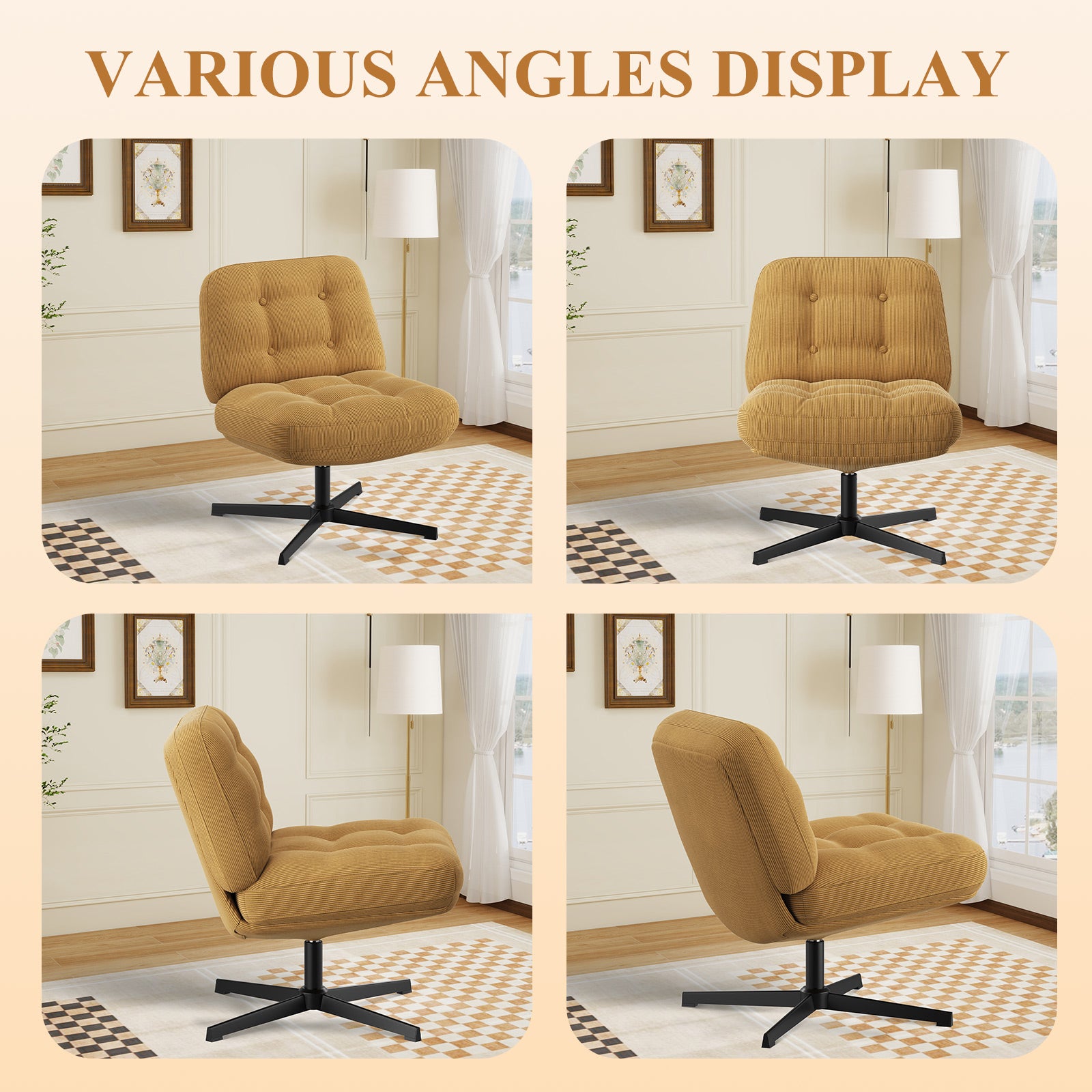 COLAMY CozySpin Lounge-Sessel – Drehbarer Akzentstuhl aus weichem Cord