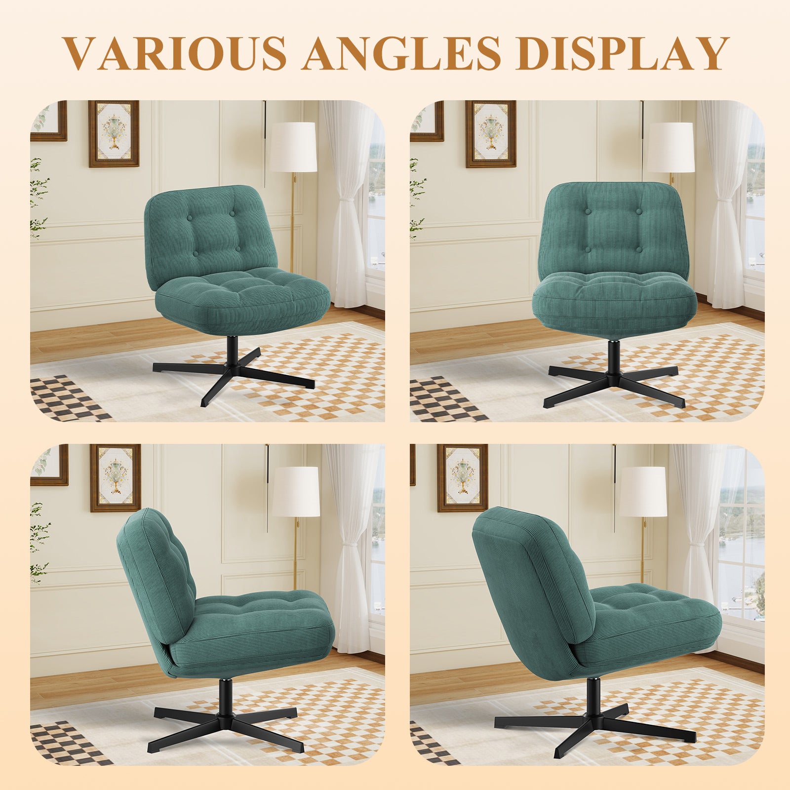 COLAMY CozySpin Lounge-Sessel – Drehbarer Akzentstuhl aus weichem Cord