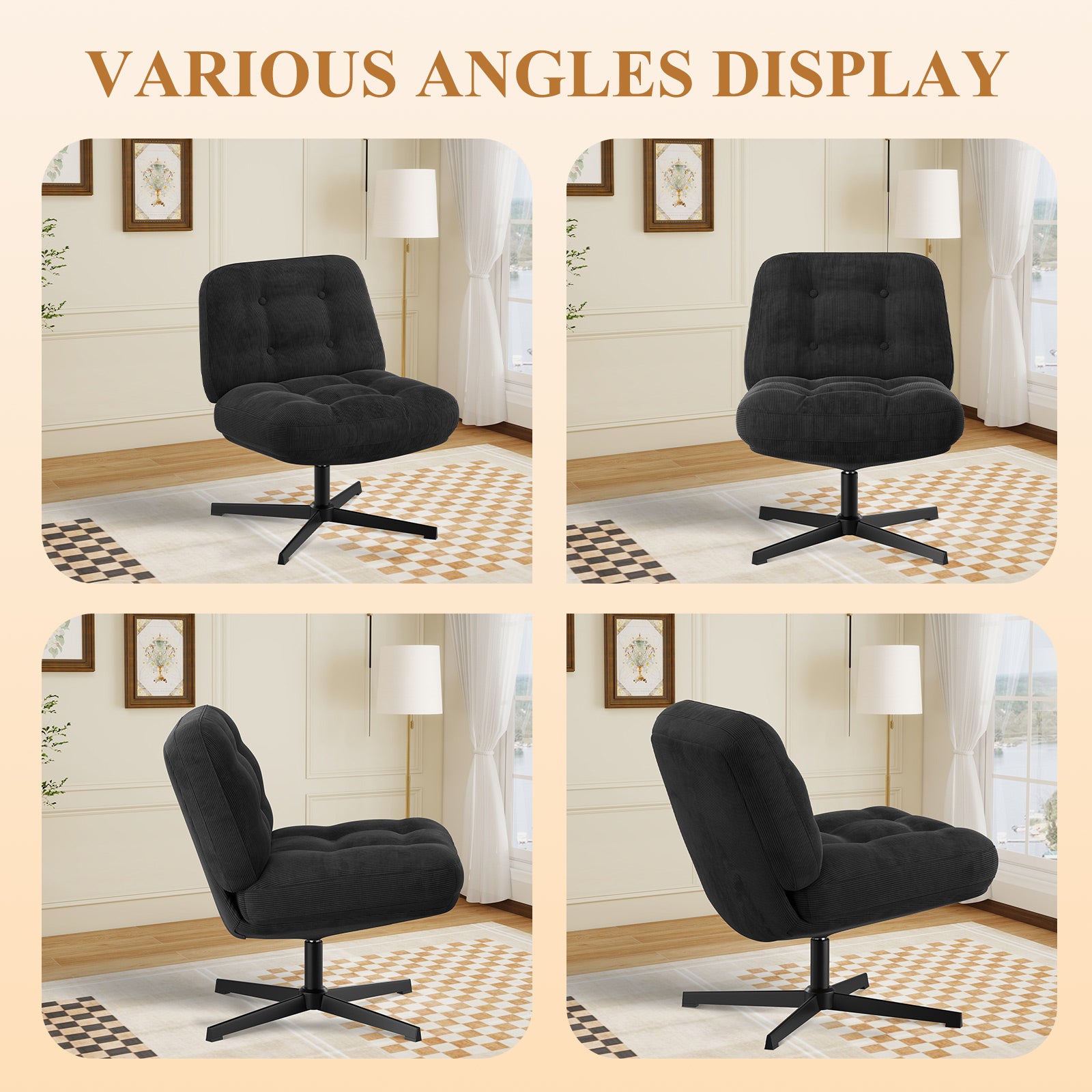 COLAMY CozySpin Lounge-Sessel – Drehbarer Akzentstuhl aus weichem Cord