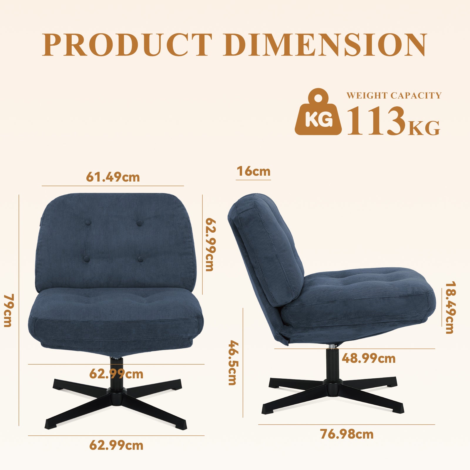 COLAMY CozySpin Lounge-Sessel – Drehbarer Akzentstuhl aus weichem Cord