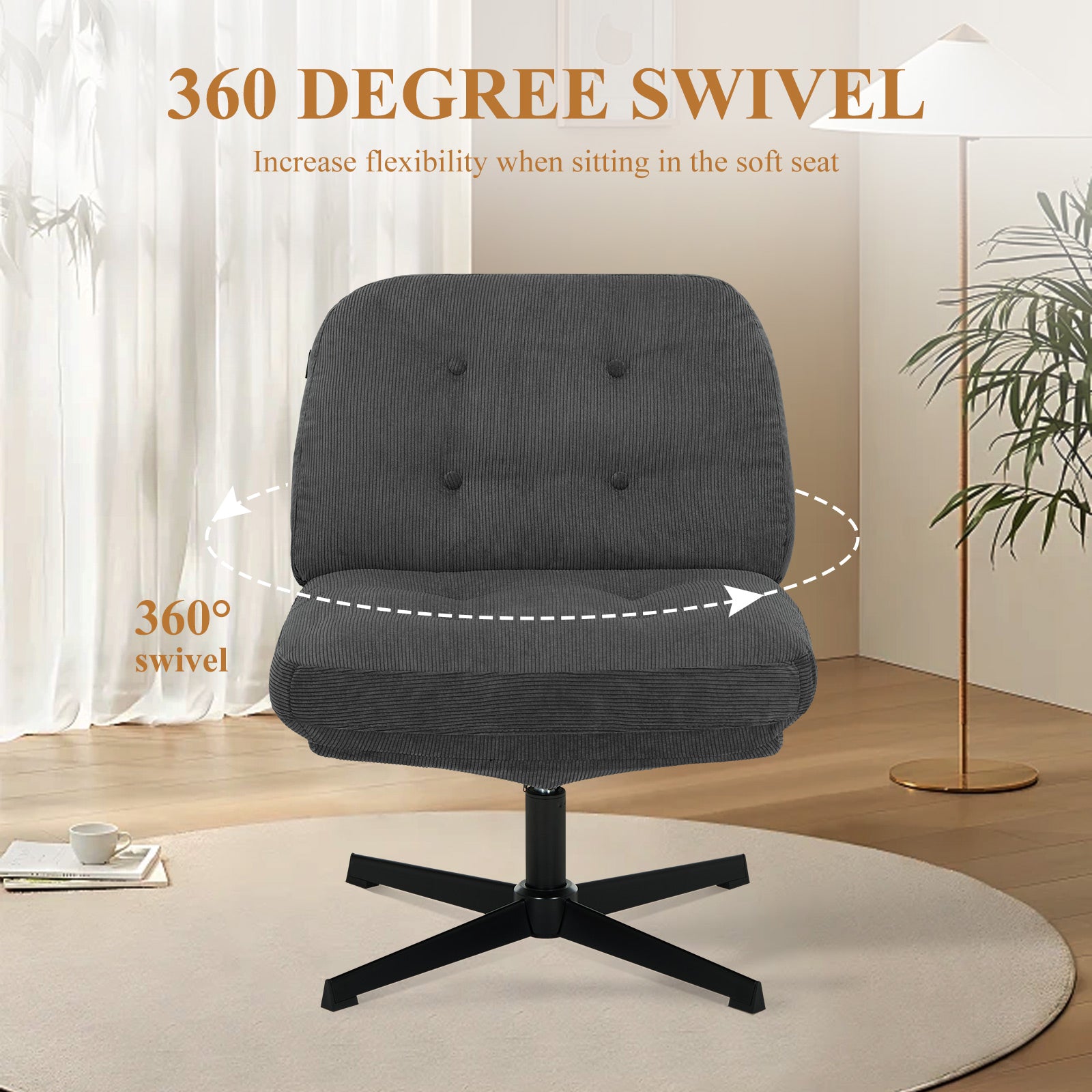 COLAMY CozySpin Lounge-Sessel – Drehbarer Akzentstuhl aus weichem Cord