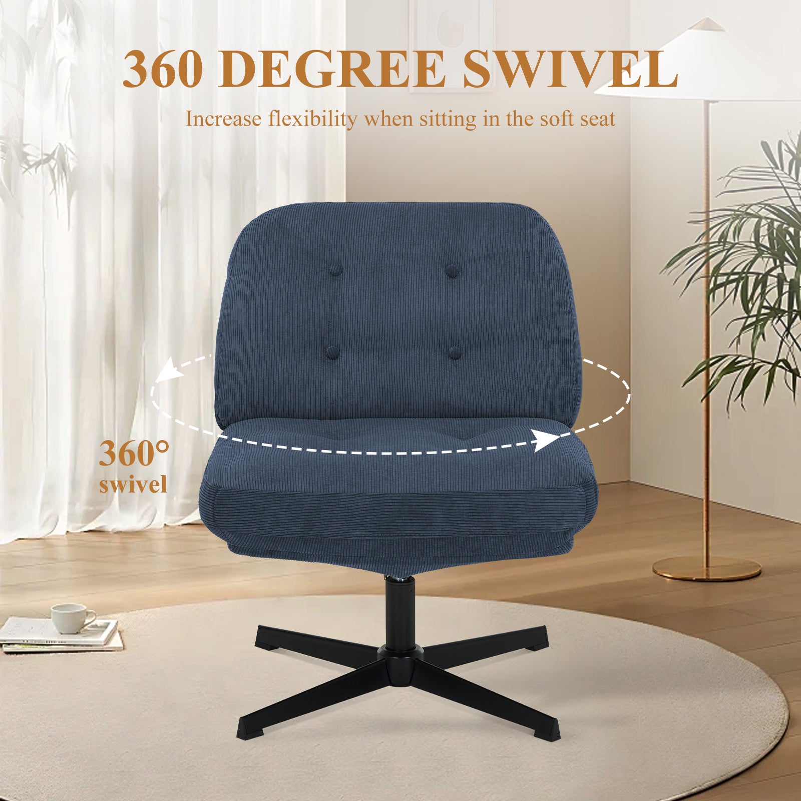 COLAMY CozySpin Lounge-Sessel – Drehbarer Akzentstuhl aus weichem Cord