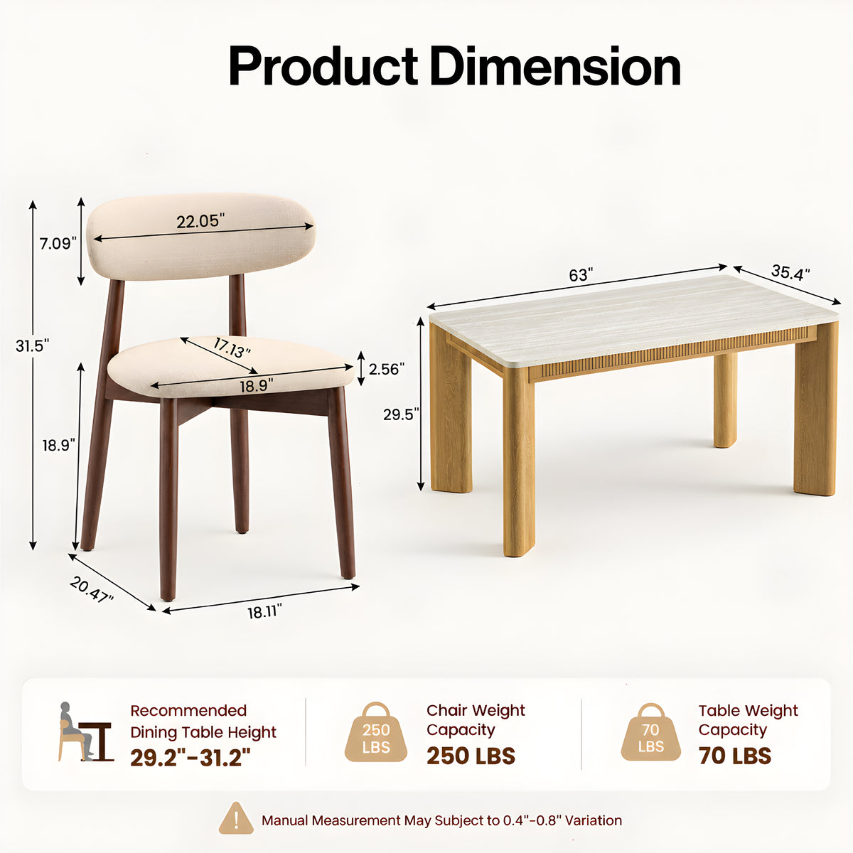 COLAMY VERSE 63" Dining Table with NOYA Dining Chairs Set for 4-6