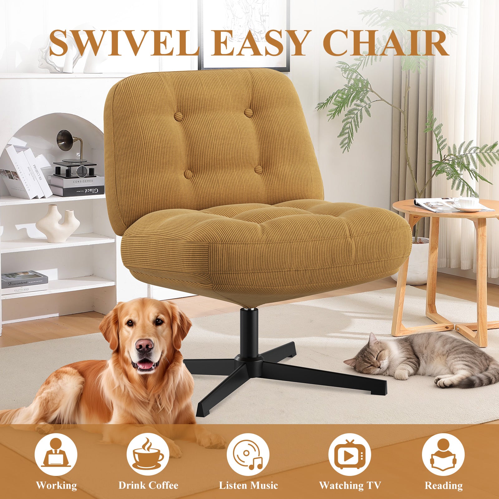 COLAMY CozySpin Lounge-Sessel – Drehbarer Akzentstuhl aus weichem Cord