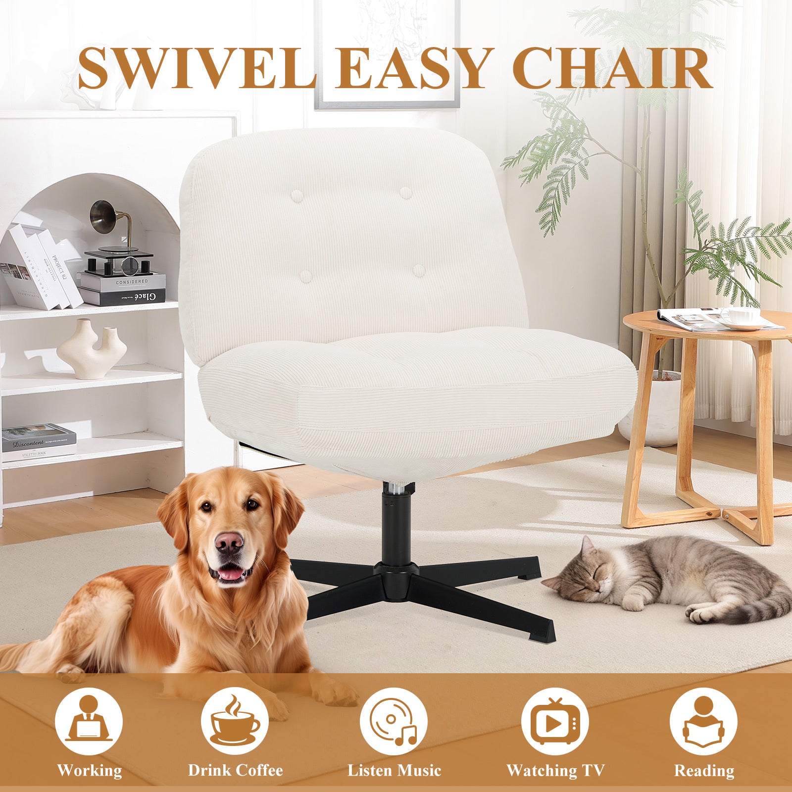 COLAMY CozySpin Lounge-Sessel – Drehbarer Akzentstuhl aus weichem Cord