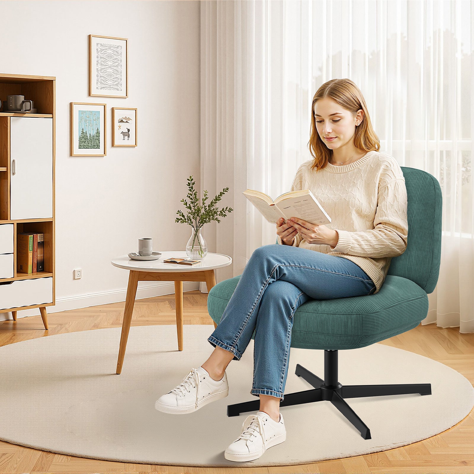 COLAMY CozySpin Lounge-Sessel – Drehbarer Akzentstuhl aus weichem Cord