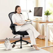 Chaise de bureau COLAMY avec accoudoirs rembourrés rabattables à 90°, support lombaire, chaise de bureau ergonomique réglable en hauteur