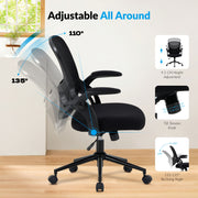 Chaise de bureau COLAMY avec accoudoirs rembourrés rabattables à 90°, support lombaire, chaise de bureau ergonomique réglable en hauteur