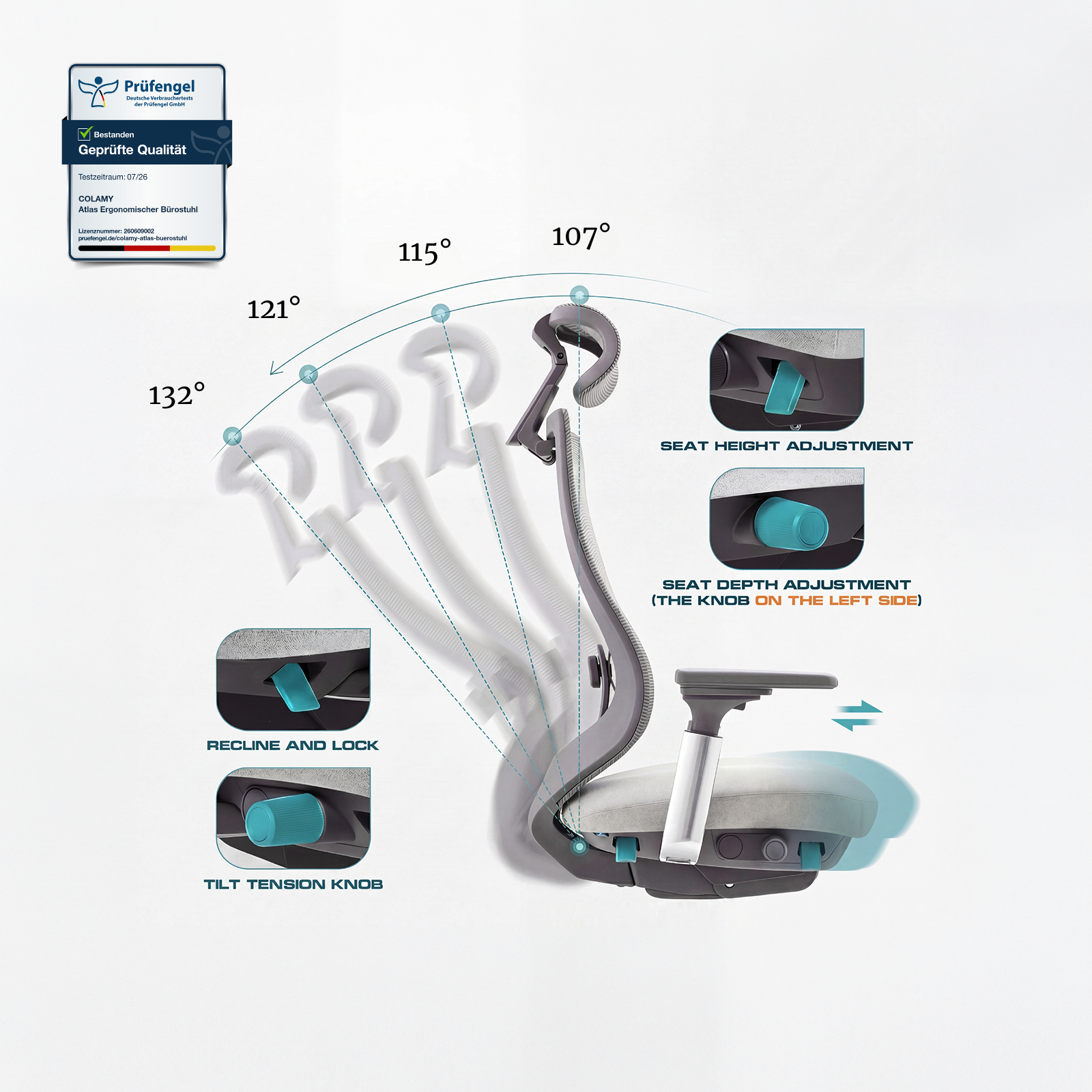 COLAMY ATLAS adjustable ergonomic office chair with recline lock seat height and seat depth controls