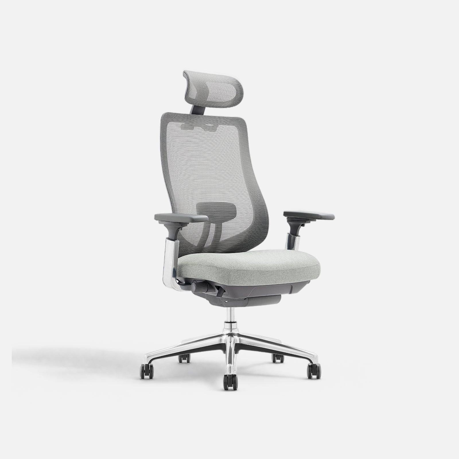 COLAMY ATLAS light grey ergonomic mesh office chair with headrest and fabric seat