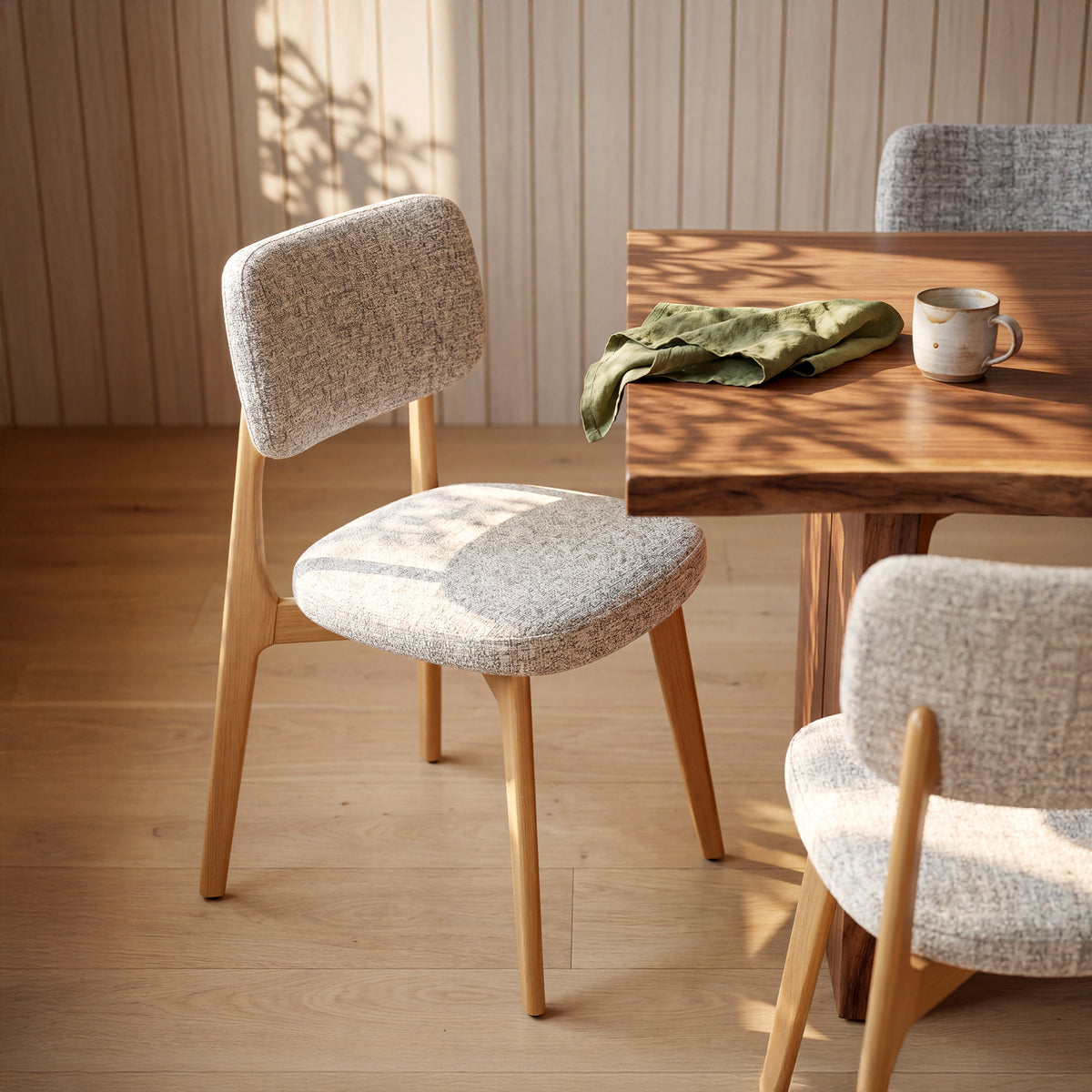 COLAMY HALO Prime Upholstered Dining Chair - FSC Solid Red Oak Wood Frame