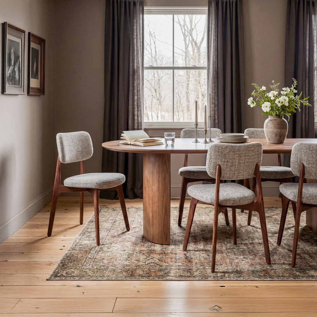 COLAMY HALO Prime Upholstered Dining Chair - FSC Solid Red Oak Wood Frame