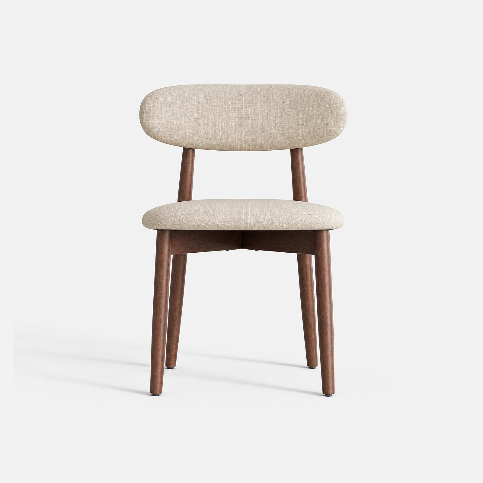 COLAMY NOYA beige fabric dining chair with curved backrest and wooden frame