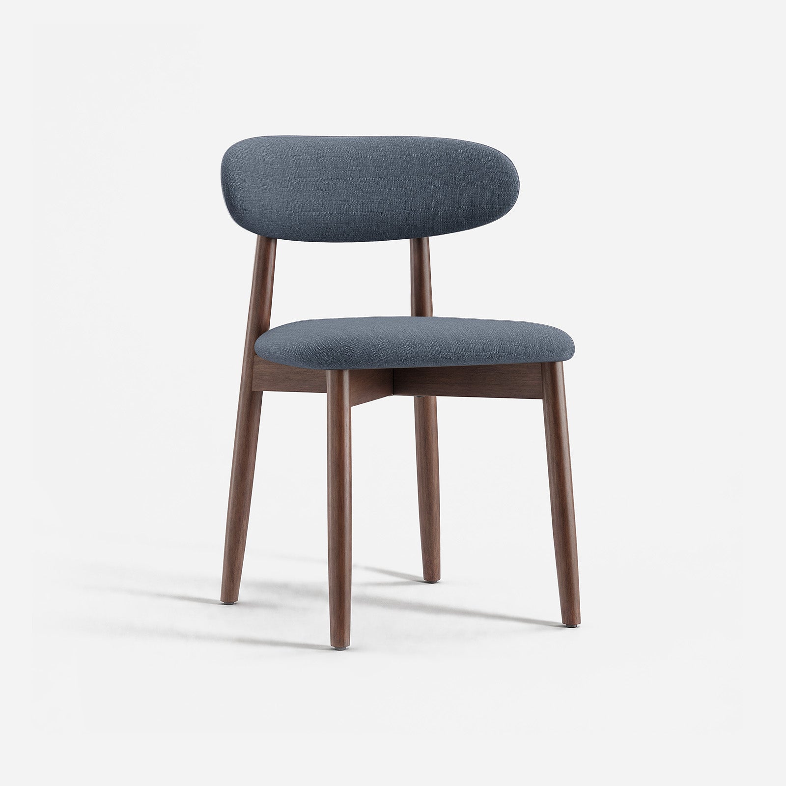 COLAMY NOYA blue upholstered dining chair with wooden legs front view