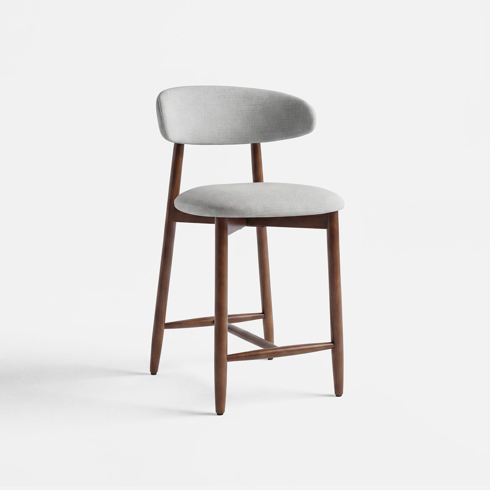 Colamy upholstered Bar stool with gray cushioned seat and backrest on a white background