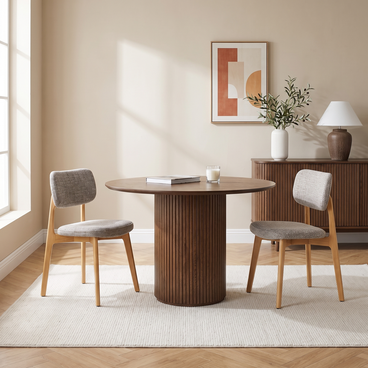 COLAMY HALO Prime Upholstered Dining Chair - FSC Solid Red Oak Wood Frame