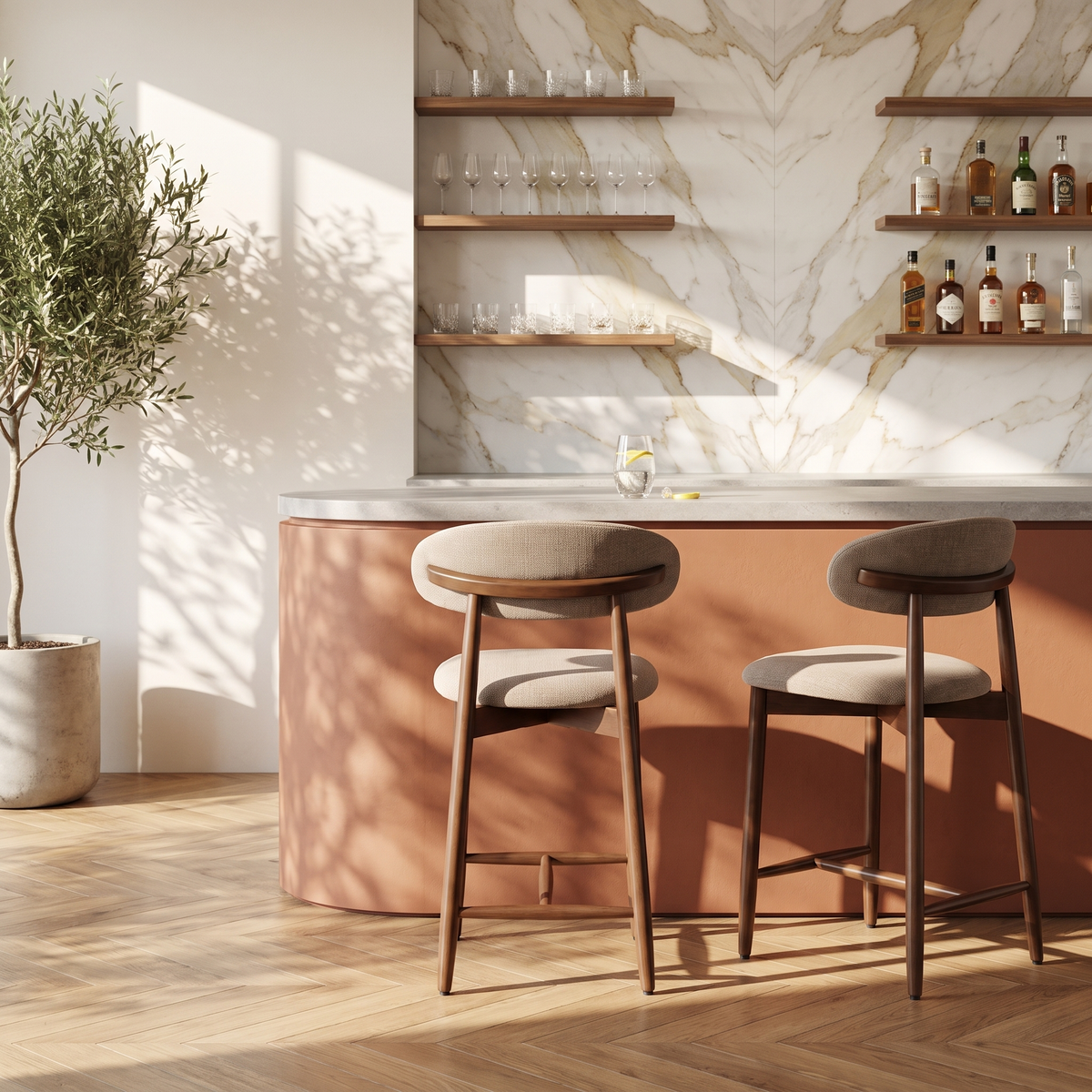 COLAMY ARLA Scandi Minimalist Counter Height Bar Stool