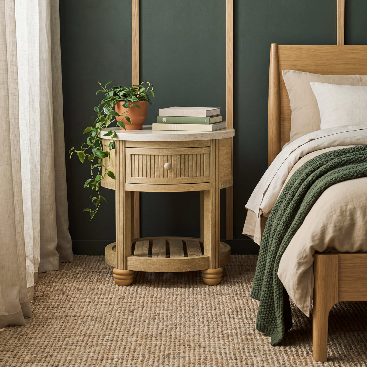 COLAMY VERSE Round Side Table with Drawer & Storage Shelf