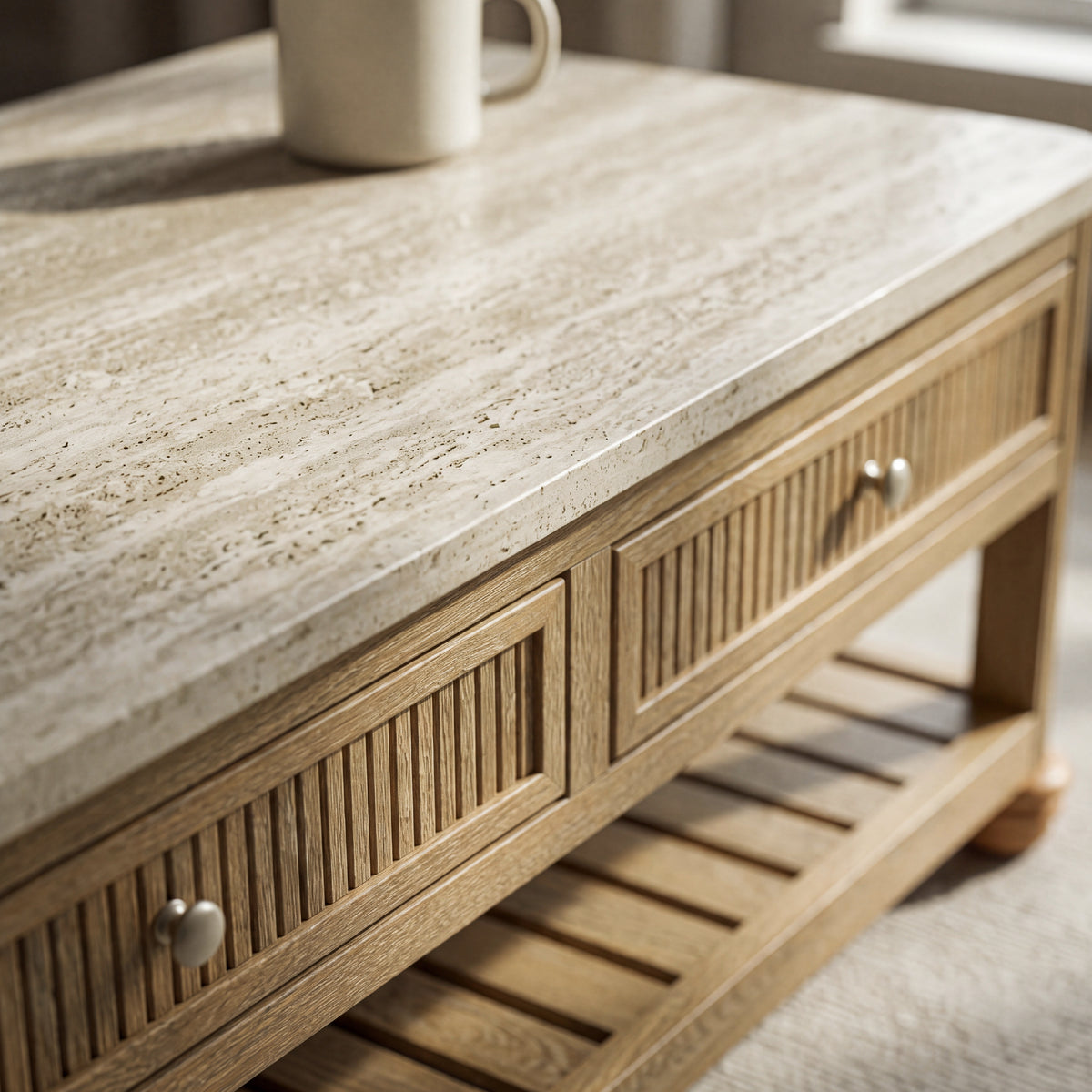 COLAMY VERSE 47.2" Fluted Storage Coffee Table with 2 Drawers & Open Shelf