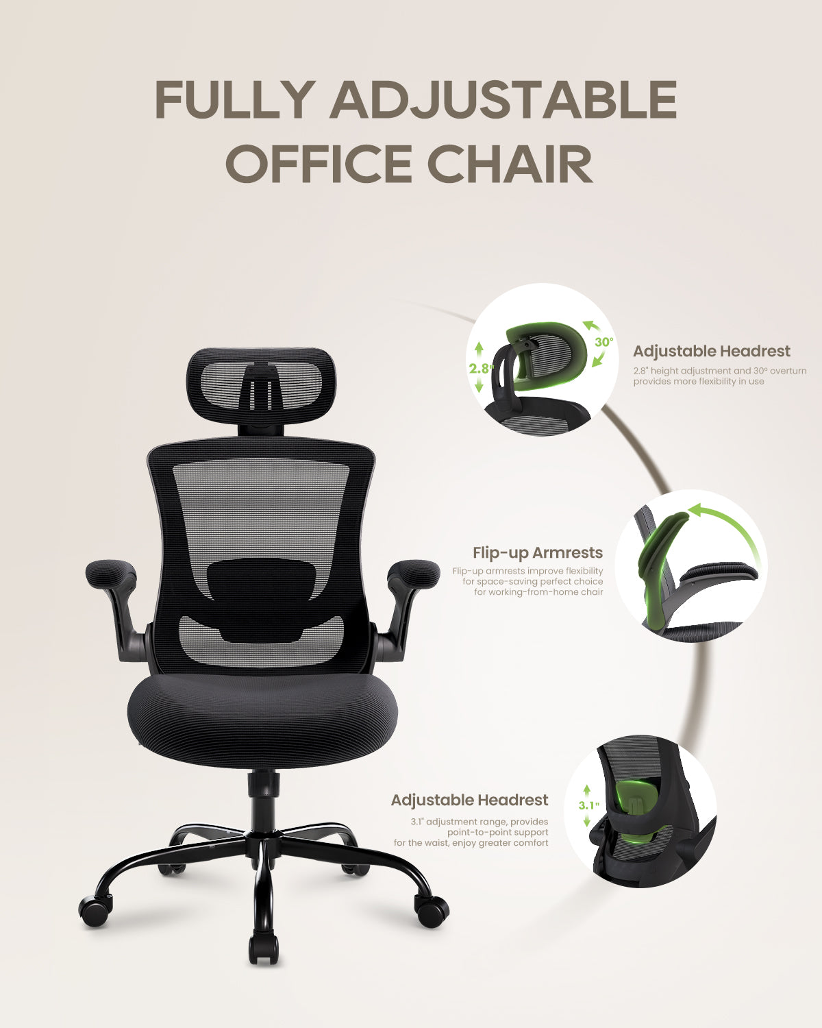 Scaun de birou ergonomic din plasă COLAMY cu suport lombar Model.9050