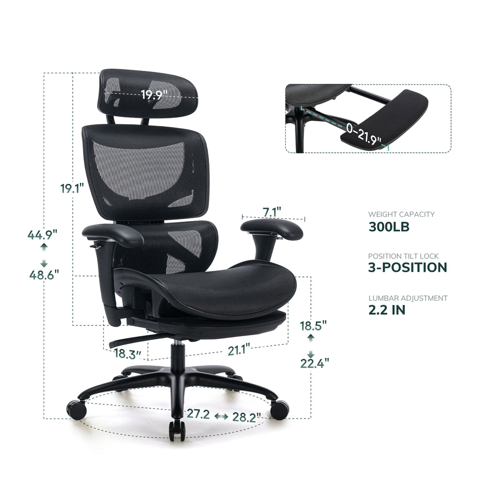99 - 116 degree reclining range, retractable footrest