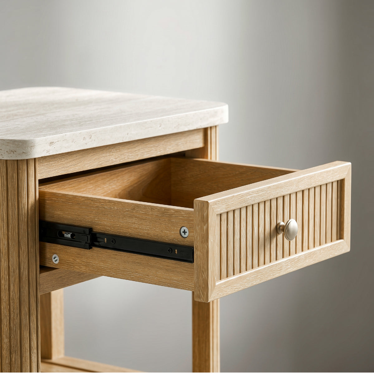 COLAMY VERSE Reeded End Table with Drawer and Open Shelf