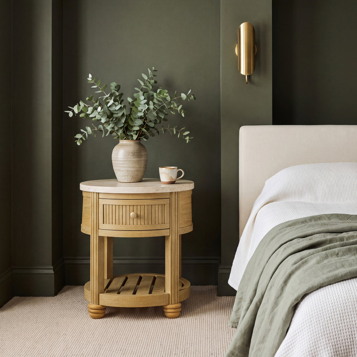 COLAMY VERSE Round Side Table with Drawer & Storage Shelf