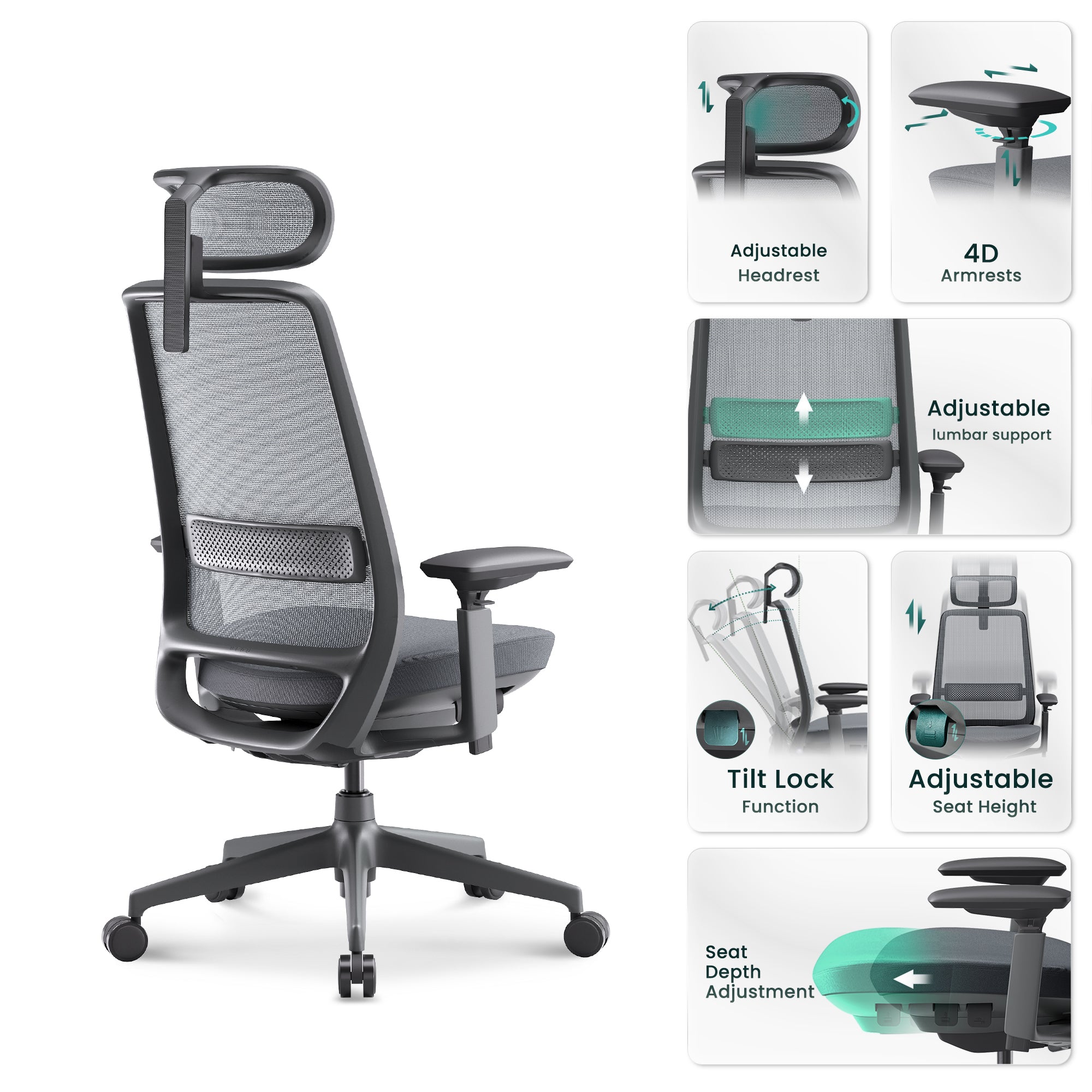 COLAMY VELIA Ergonomischer Tech-Bürostuhl